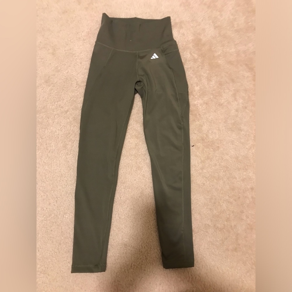 Women's Adidas Optime Stash Pocket High-Waisted 7/8 Leggings-Olive Strat…
